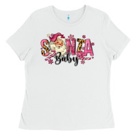 White Santa Baby Pink Christmas Ladies Tee - MaliasSmallBusiness