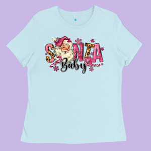 Santa Baby Pink Christmas Ladies Tee Designed By Maliassmallbusiness