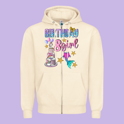 Birthday Girl 8 Zipper Hoodie Designed By Bundleandbundleshop