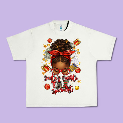 Santa Favorite Tax Specialist Afro Messy Bun Urban Heavy Tee Designed By Texasbilliewilder