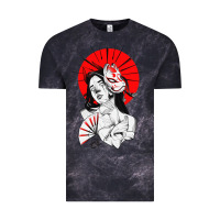 Japanese Geisha Samurai Fox Mask Red Sun Vintage Tee | Teevron
