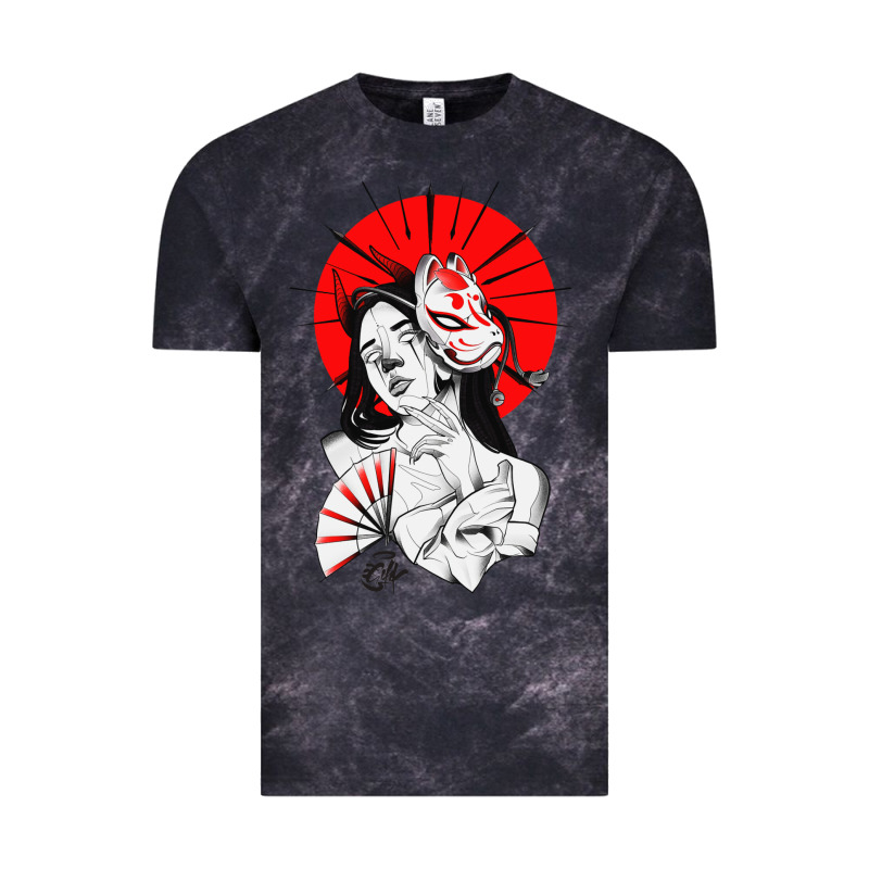 Japanese Geisha Samurai Fox Mask Red Sun Vintage Tee by tuanDangUi | Teevron
