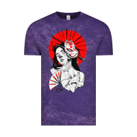 Cloud Purple japanese geisha samurai fox mask red sun Vintage Tee - tuanDangUi