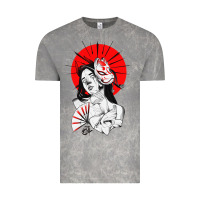Cloud Rock japanese geisha samurai fox mask red sun Vintage Tee - tuanDangUi