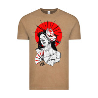 Vintage Coffee japanese geisha samurai fox mask red sun Vintage Tee - tuanDangUi