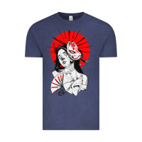 Vintage Denim japanese geisha samurai fox mask red sun Vintage Tee - tuanDangUi