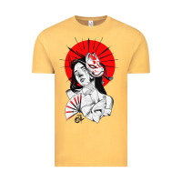 Vintage Mustard japanese geisha samurai fox mask red sun Vintage Tee - tuanDangUi