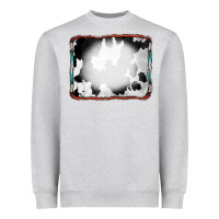 Heather Grey Cowhide Background with Bleach Serape Frame Heavyweight Sweatshirt - CowCowDesign