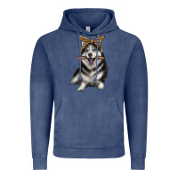 Vintage Denim alaskan husky with bandeau Vintage Hoodie - texasbilliewilder