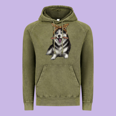 Alaskan Husky With Bandeau Vintage Hoodie Designed By Texasbilliewilder