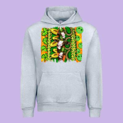 St Patricks Cow And Coin Wıth Clovers And Leopard Brushstrokes Urban Hoodie Designed By Artiststas