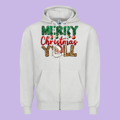 Merry Christmas Y'all Zipper Hoodie Designed By Bundleandbundleshop