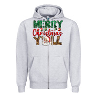 Heather Grey merry christmas y'all Zipper Hoodie - BundleAndBundleShop