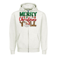 Oatmeal Heather merry christmas y'all Zipper Hoodie - BundleAndBundleShop
