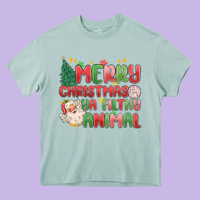 Merry Christmas Ya Filthy Animal Heavy Core Tee Designed By Maliassmallbusiness