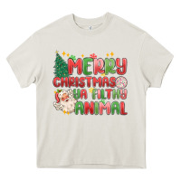 Cream merry christmas ya filthy animal Heavy Core Tee - MaliasSmallBusiness
