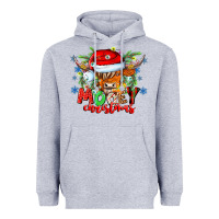 Heather Grey Mooey Christmas Heavyweight Hoodie - CowhideDigitalArt