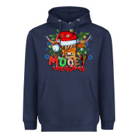 Navy Mooey Christmas Heavyweight Hoodie - CowhideDigitalArt