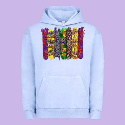 Mardi Gras Crawfish Cake And Mask With Leopar And Fleur De Lis Brushst Urban Hoodie Designed By Artiststas