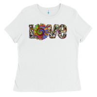 White tie dye sunflower love Ladies Tee - RanaPortraitStore