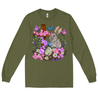 Army Green Easter eggs and Bunny with Cross Easter Day Long Sleeve Tee - HowdyJamesFarm