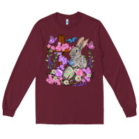 Burgundy Easter eggs and Bunny with Cross Easter Day Long Sleeve Tee - HowdyJamesFarm