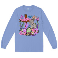 Colony Blue Easter eggs and Bunny with Cross Easter Day Long Sleeve Tee - HowdyJamesFarm