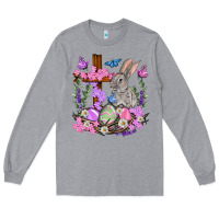Heather Grey Easter eggs and Bunny with Cross Easter Day Long Sleeve Tee - HowdyJamesFarm