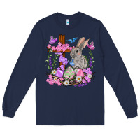 Navy Easter eggs and Bunny with Cross Easter Day Long Sleeve Tee - HowdyJamesFarm