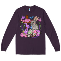 Plum Easter eggs and Bunny with Cross Easter Day Long Sleeve Tee - HowdyJamesFarm