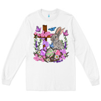 White Easter eggs and Bunny with Cross Easter Day Long Sleeve Tee - HowdyJamesFarm