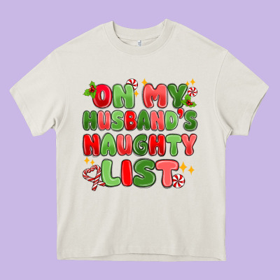 On My Husband's Naughty List Heavy Core Tee Designed By Maliassmallbusiness