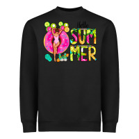 Black Hello Summer Donut Girl Heavyweight Sweatshirt - CowCowDesign