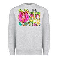 Heather Grey Hello Summer Donut Girl Heavyweight Sweatshirt - CowCowDesign