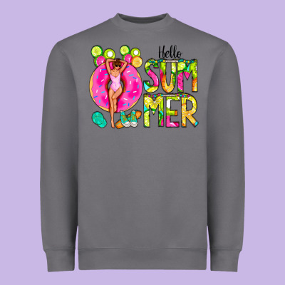 Hello Summer Donut Girl Heavyweight Sweatshirt Designed By Cowcowdesign