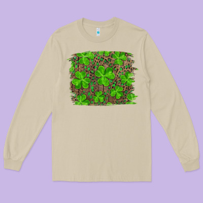 St Patrick's Day Shamrock And Leopard Distressed Long Sleeve Tee Designed By Ranaportraitstore