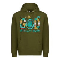 Army Green with god all things are possible with turquoise gemstone bbs Premium Hoodie - BundleAndBundleShop
