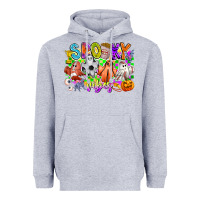 Heather Grey Spooky Vibes Ghost Heavyweight Hoodie - CowhideDigitalArt
