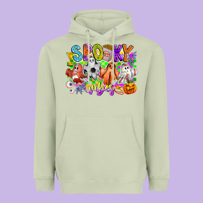 Spooky Vibes Ghost Heavyweight Hoodie Designed By Cowhidedigitalart