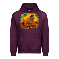 Mauve Wine horse with sunflowers turquoise gemstone western sunset leopard backgr Urban Hoodie - Artiststas