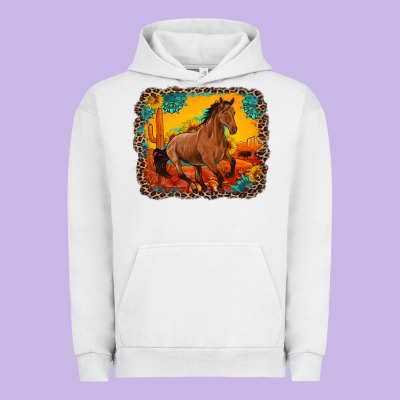 Horse With Sunflowers Turquoise Gemstone Western Sunset Leopard Backgr Urban Hoodie Designed By Artiststas