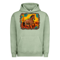Pigment Oil Green horse with sunflowers turquoise gemstone western sunset leopard backgr Urban Hoodie - Artiststas