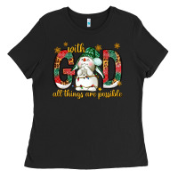 Black With God all things are possible with snowman Ladies Tee - NancyCooperArtShop