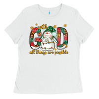 White With God all things are possible with snowman Ladies Tee - NancyCooperArtShop