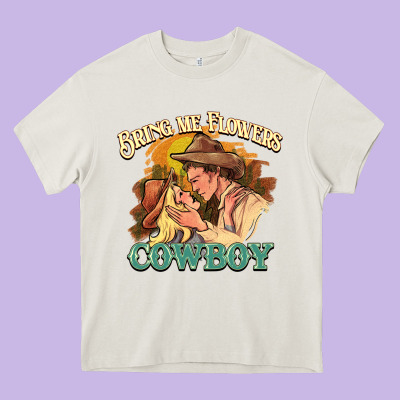 Bring Me Flowers Cowboy Heavy Core Tee Designed By Nancycooperartshop