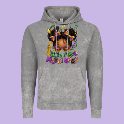Little Miss Mardi Gras Afro Messy Bun Kid Vintage Hoodie Designed By Texasbilliewilder