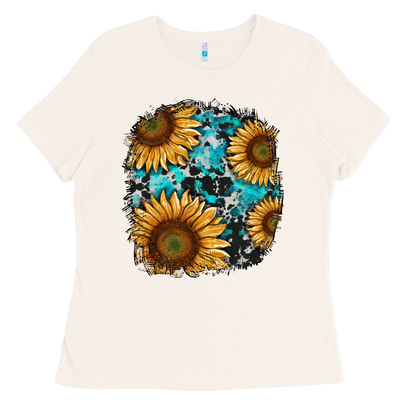 Sunflower Cowhide And Turquoise Patches Ladies Tee by RanaPortraitStore | Teevron