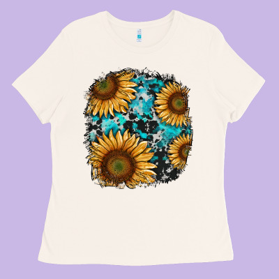 Sunflower Cowhide And Turquoise Patches Ladies Tee Designed By Ranaportraitstore