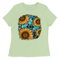Matcha sunflower cowhide and turquoise patches Ladies Tee - RanaPortraitStore