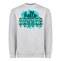 Heather Grey Hello Summer Serape Turquoise Heavyweight Sweatshirt - CowCowDesign